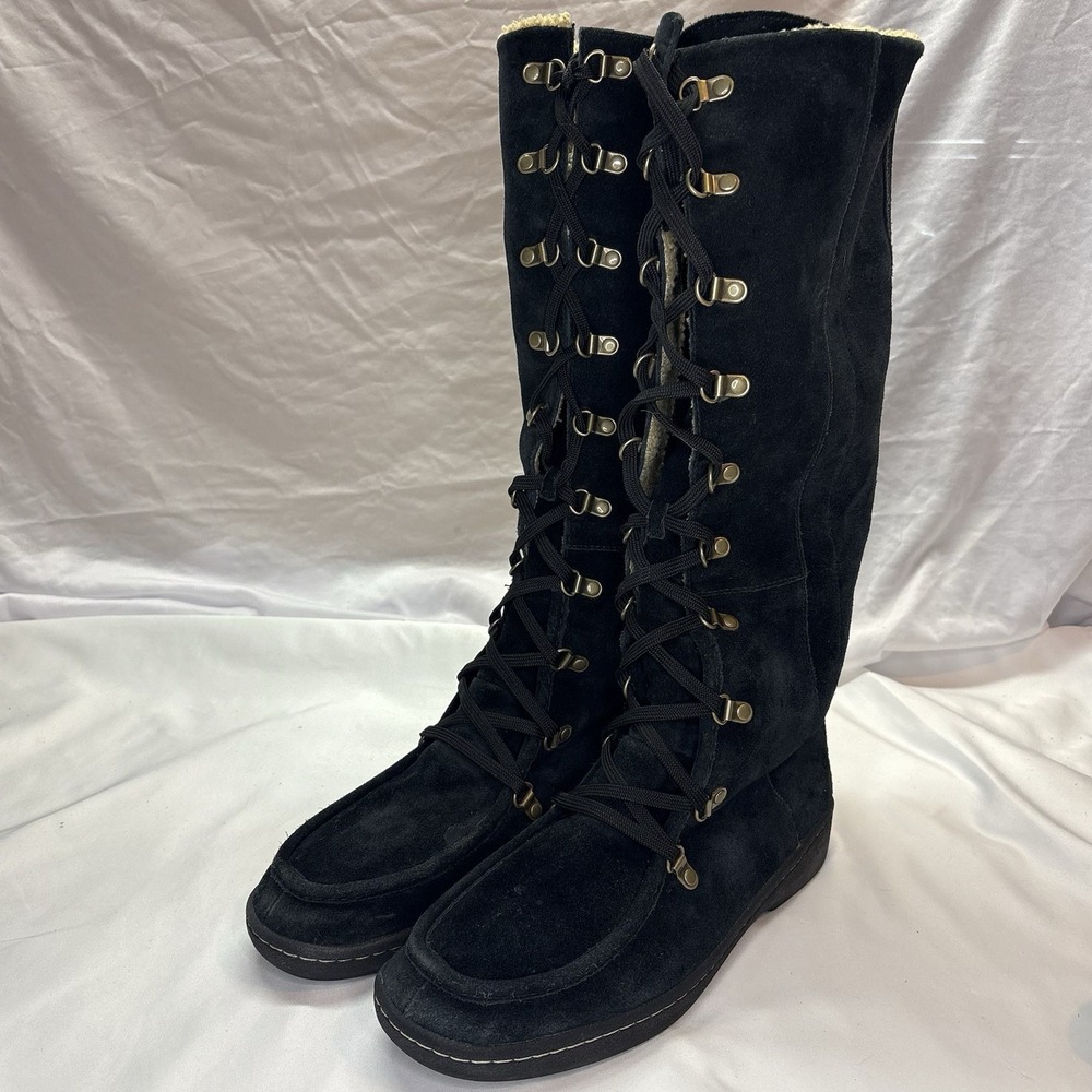 Vintage Timberland Womens Tall Leather Boots 9.5 M Earthkeeper Zip Lace Up Y2K